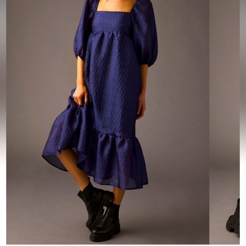Puff-Sleeve Dress navy iridescent fall party formal boho
Anthropologie $160